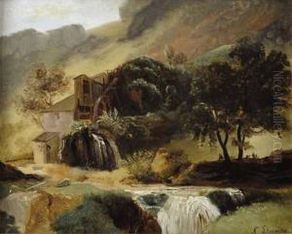 Paysage Avec Torrent Et Moulin Oil Painting by Lemaitre Nathanael