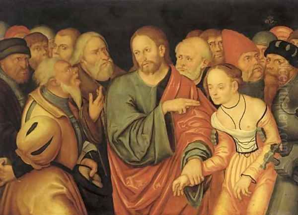 Christ and the Adulteress Oil Painting by Lucas The Younger Cranach