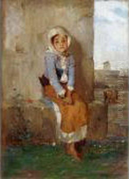 A Seated Young Girl Oil Painting by Polychronis Lembessis