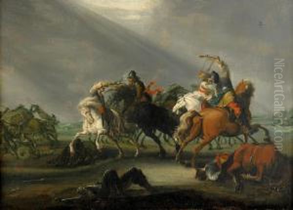 Ryttarbatalj Oil Painting by Johann Philipp Lembke