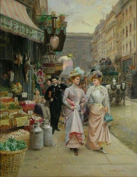 Paris In 1900 Oil Painting by Basile Lemeunier