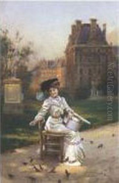 Elegante Aux Jardin Des Tuileries Oil Painting by Basile Lemeunier