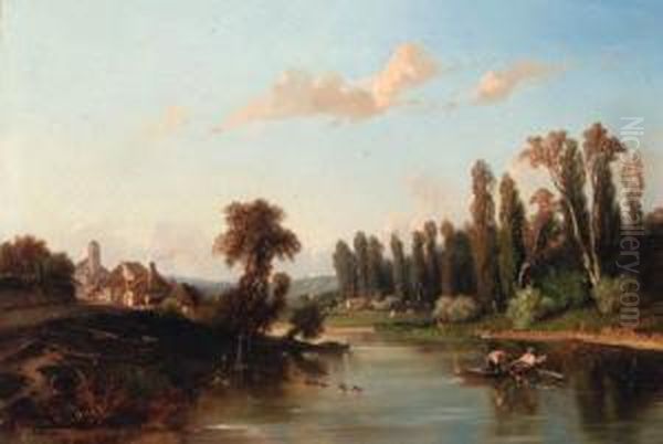 An Afternoon On The River Oil Painting by Theophile Victor Emile Lemmens