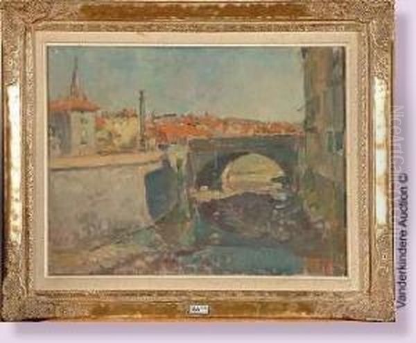 Pont Sur La Jordanne A Aurillac Oil Painting by Georges Lemmers