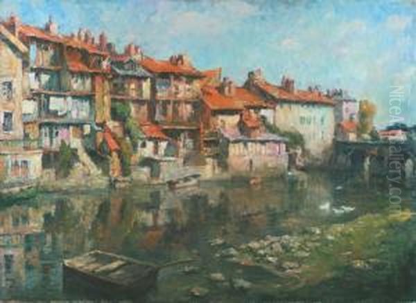 Vieilles Maisons Sur La Jordane A Aurillac (ca. 1928) Oil Painting by Georges Lemmers