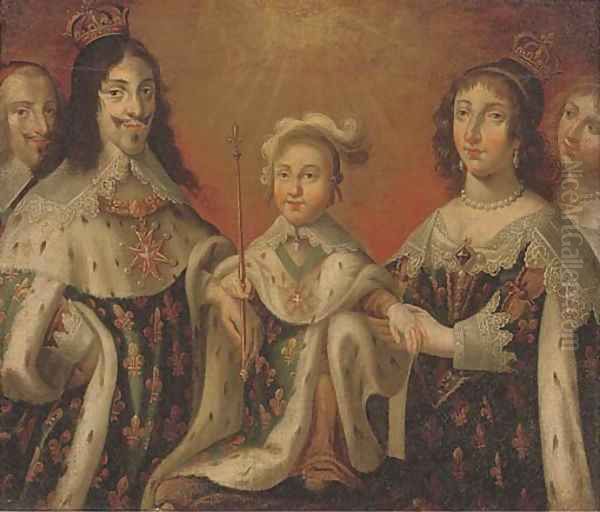 Group portrait of Louis XIII, Anne of Austria, and their son Louis XIV, flanked by Cardinal Richelieu and the Duchesse de Chevreuse Oil Painting by Philippe de Champaigne