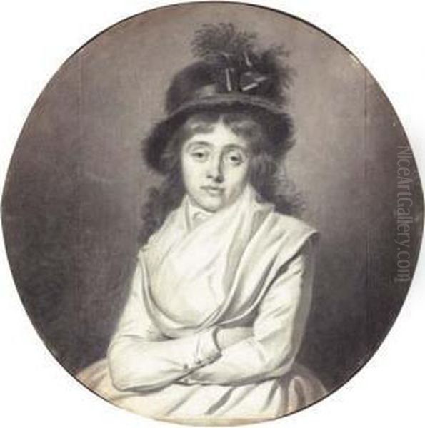 Portrait Of A Lady Wearing A Hat, Arms Crossed Oil Painting by Jacques-Antoine-Marie Lemoine