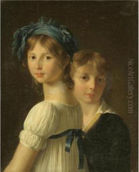 Portrait Of A Sister And Her Younger Brother Oil Painting by Marie-Victoire Lemoine