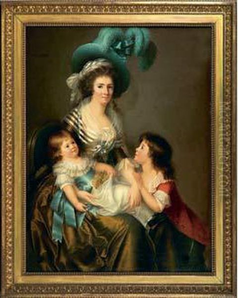 Jeune Elegante Assise Et Ses Deux Enfants Oil Painting by Marie-Victoire Lemoine