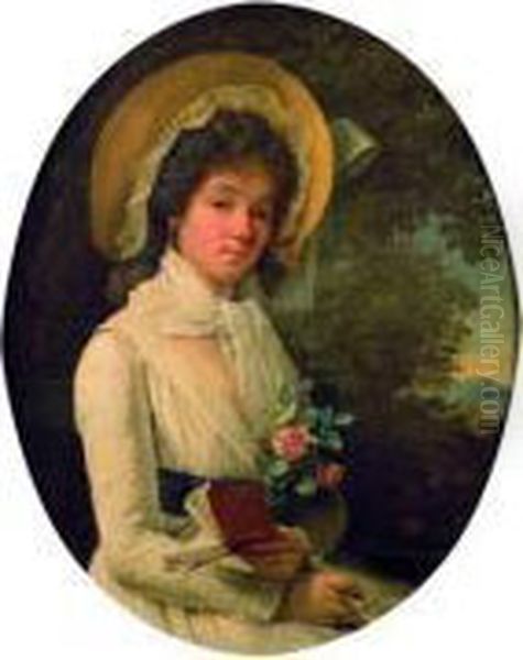 Portrait De Jeune Femme En Robe Blanche Sur Fond De Paysage Oil Painting by Marie-Victoire Lemoine