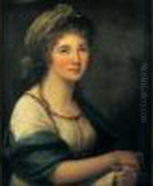 Portrait De Jeune Femme Au Turban. Oil Painting by Marie-Victoire Lemoine