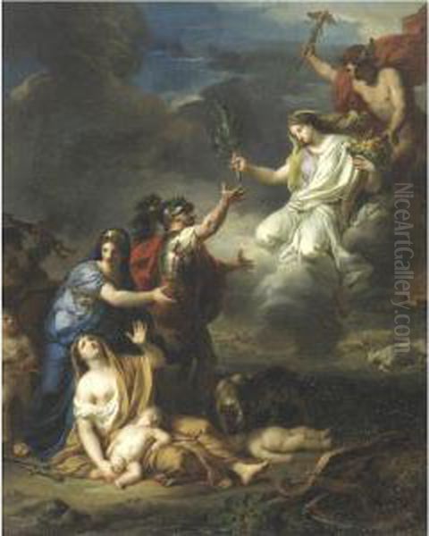 Mercury Delivering Peace To The Victims Of War Oil Painting by Anicet-Charles-Gabriel Lemonnier