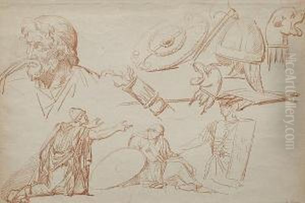 A Sheet Of Studies After The Antique Oil Painting by Anicet-Charles-Gabriel Lemonnier