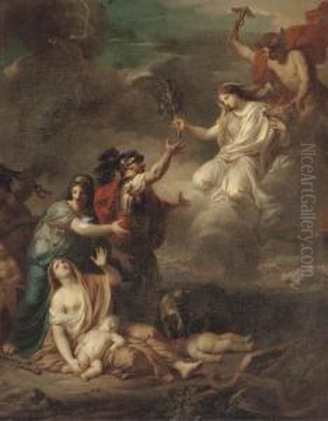 Mercury Delivering Peace To The Victims Of War Oil Painting by Anicet-Charles-Gabriel Lemonnier