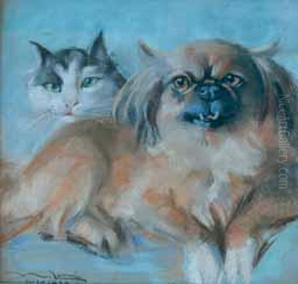 Cane E Gatto Oil Painting by Marino Lenci