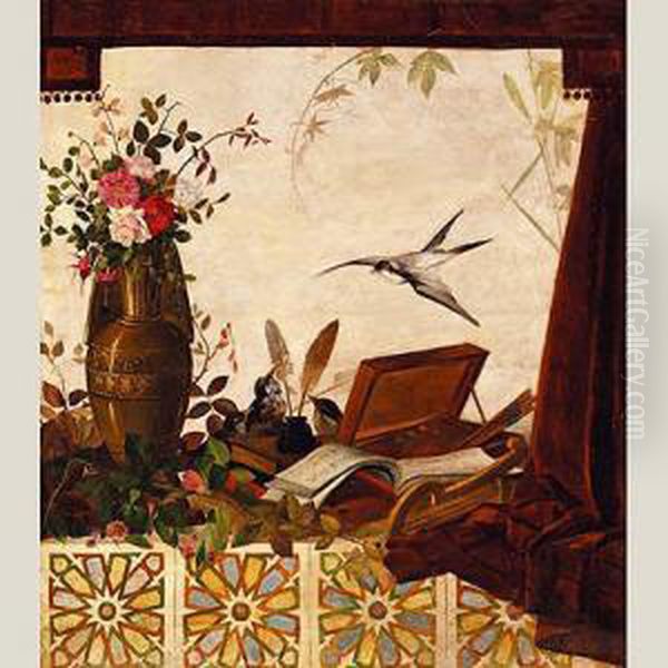 Flores Y Pajaros En El Alfeizar Oil Painting by Horacio Lengo Martinez