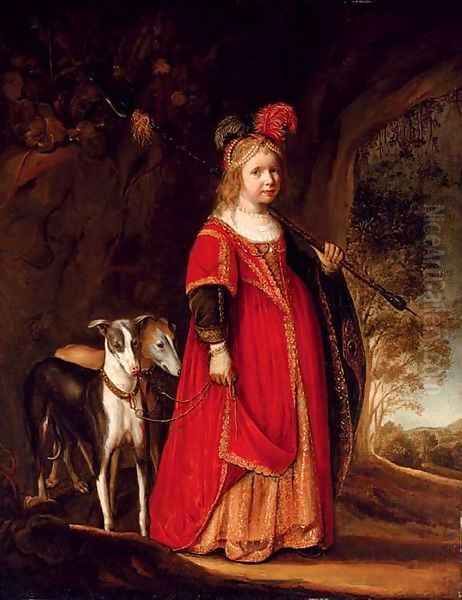 Portrait of a young girl as Diana Oil Painting by Govaert Flinck Cleve