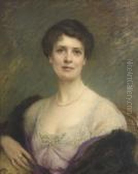 Damenportrat Mit Perlenkette Oil Painting by Charles Amable Lenoir