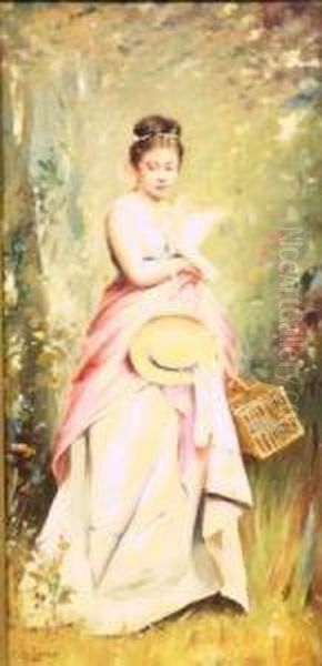 Woman With Dove Oil Painting by Charles Amable Lenoir