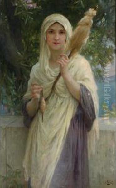 The Spinner By The Sea Oil Painting by Charles Amable Lenoir