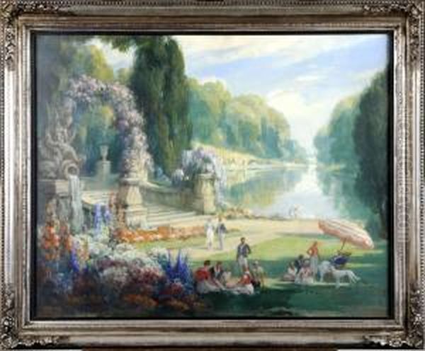 Vue De Parc Anime. Oil Painting by Jules Lentrein