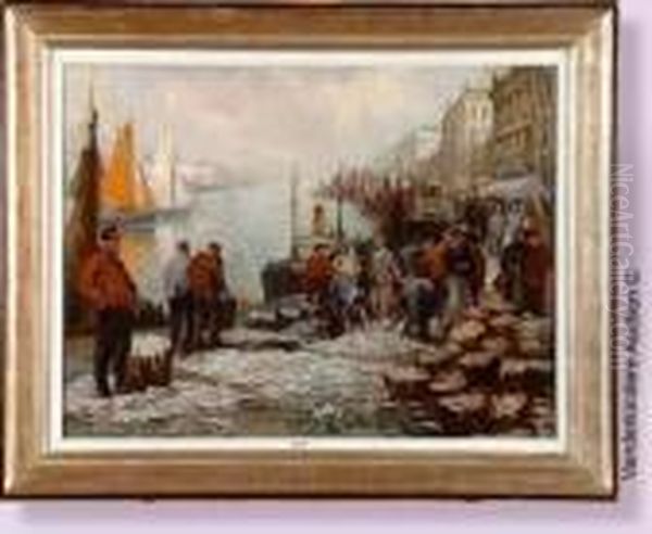 La Minque Animee A Ostende Oil Painting by Jules Lentrein