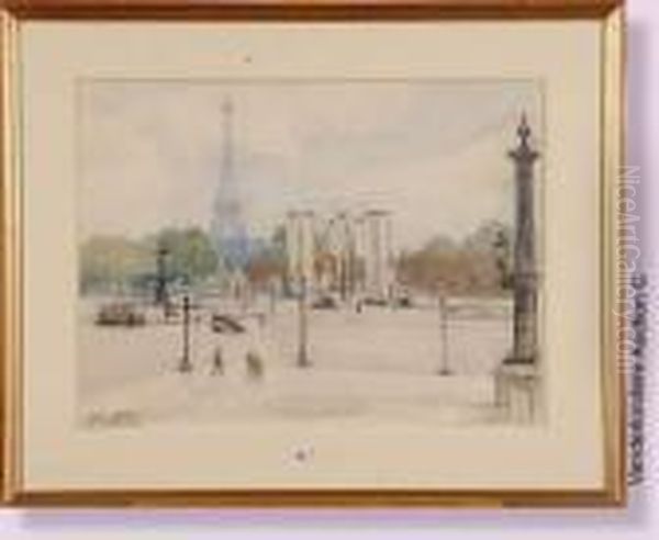 Place De La Concorde Animee Oil Painting by Jules Lentrein