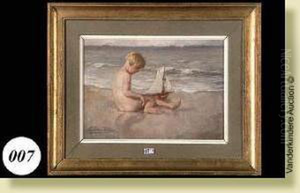 Petite Fille Sur La Plage Oil Painting by Jules Lentrein