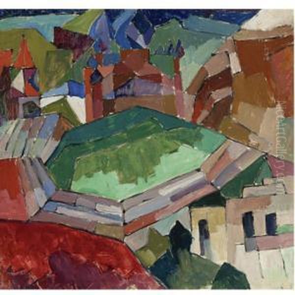 Town In Southern Russia Oil Painting by Aristarkh Vasilievic Lentulov