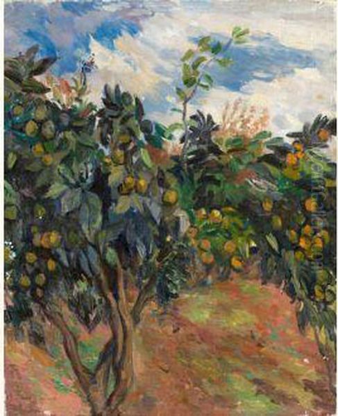 Orange Trees With Fruits Oil Painting by Aristarkh Vasilievic Lentulov