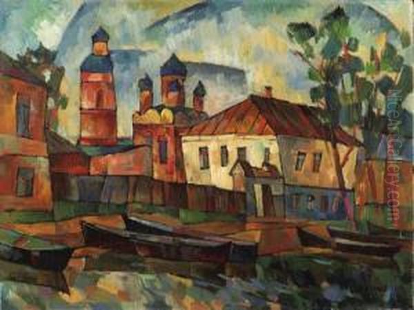 Summer Township By A River Oil Painting by Aristarkh Vasilievic Lentulov