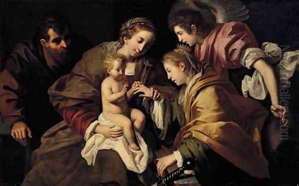 The Mystic Marriage of Saint Catherine of Alexandria Oil Painting by Bartolomeo Cavarozzi