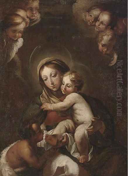 The Madonna and Child with the infant Saint John the Baptist Oil Painting by Correggio, (Antonio Allegri)