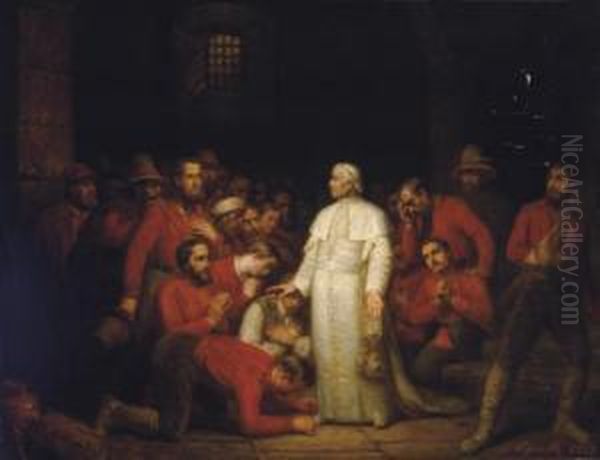 Pope Pius Ix Visiting The Troops Of Garibaldi Oil Painting by Francois Gabriel G. Lepaulle