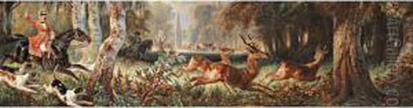 L'imperatriceeugenie Et Sa Cour A Fontainebleau-la Chasse A Courre Oil Painting by Francois Gabriel G. Lepaulle