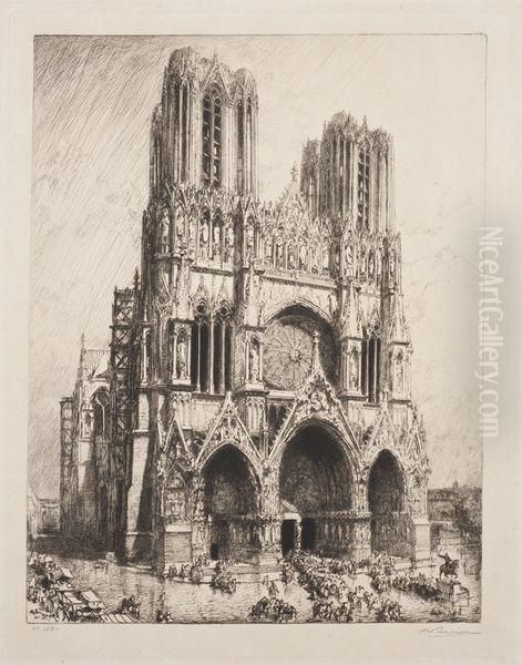 Cathedrale De Reims Oil Painting by Auguste Lepere