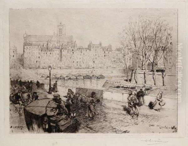 Lepere 
La Pointe De L'ile Saint-louis Et Le Quai De L'hotel De Ville Oil Painting by Auguste Lepere