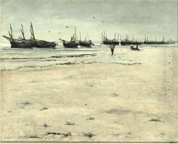 Plage De Berck A Maree Basse Oil Painting by Ludovic Lepic