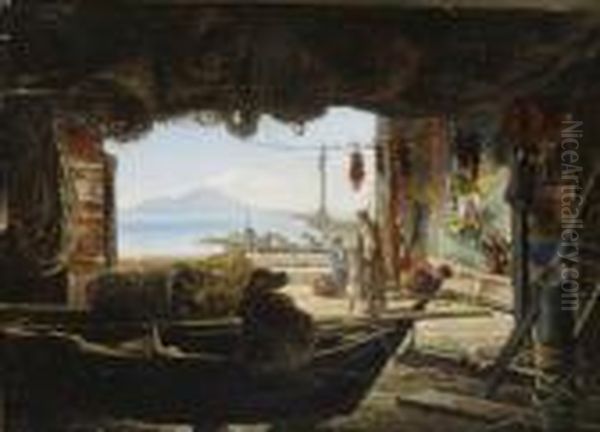 Veduta Del Vesuvio Da Una Rimessa Di
Barche A Posillipo Oil Painting by Ludovic Lepic