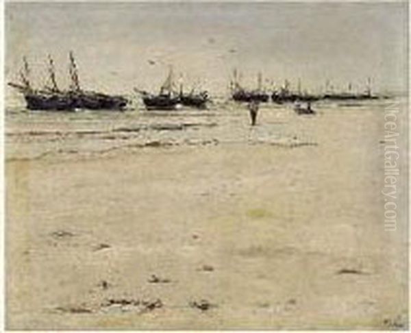 Plage De Berck A Maree Basse Oil Painting by Ludovic Lepic