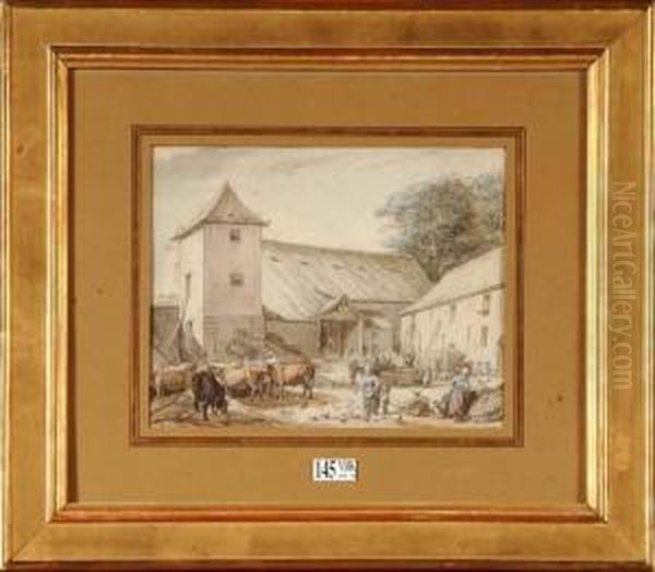 Cour De Ferme Animee Oil Painting by Francois-Bernard Lepicie