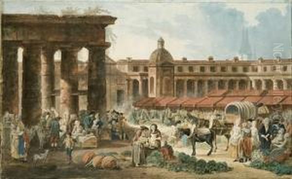 Scena Di Mercato; E Interno Di Una Dogana Oil Painting by Francois-Bernard Lepicie