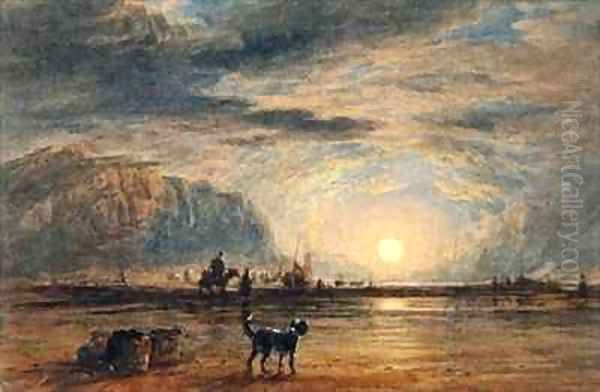 Beach Scene Sunrise Oil Painting by David Cox