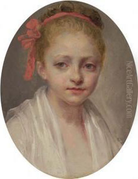 Portrait Of A Girl, Bust-length, In A White Chemise Oil Painting by Francois-Bernard Lepicie