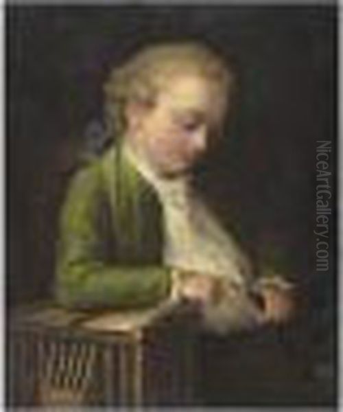 Jeune Garcon Avec Une Cage A Oiseaux Oil Painting by Francois-Bernard Lepicie