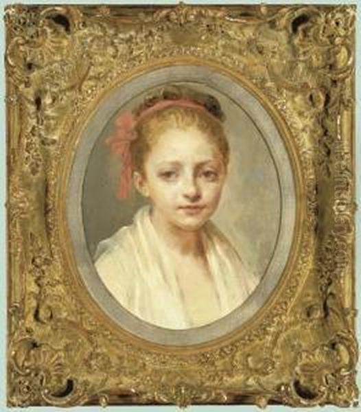 Portrait Of A Girl, Bust-length, In A White Chemise Oil Painting by Francois-Bernard Lepicie