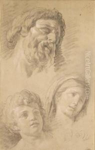 Heads Of A Bearded Man, A Child And A Woman And Two Studies Ofhands Oil Painting by Francois-Bernard Lepicie