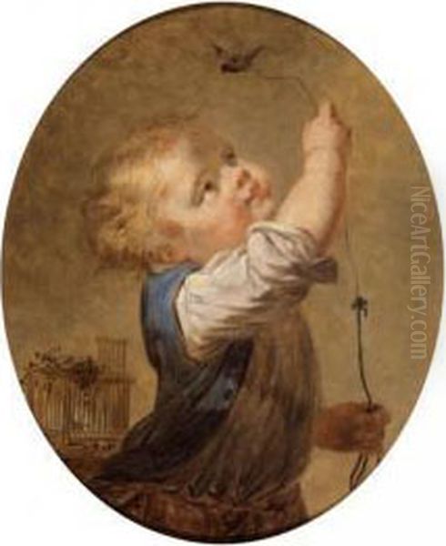 Portrait Of A Little Boy Playing With A Bird Oil Painting by Francois-Bernard Lepicie