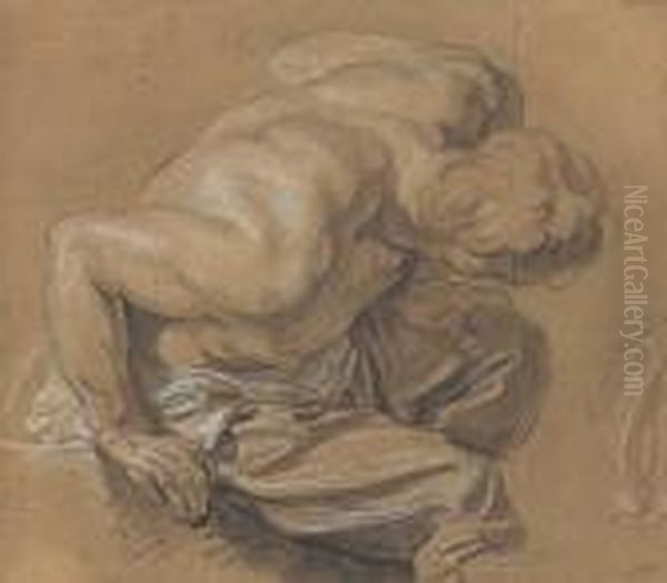 A Nude Man Leaning Foward, Turned To The Right by Francois-Bernard Lepicie