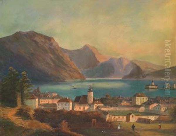 Blick Auf Gmunden Undschloss Orth Oil Painting by Ferdinand Lepie